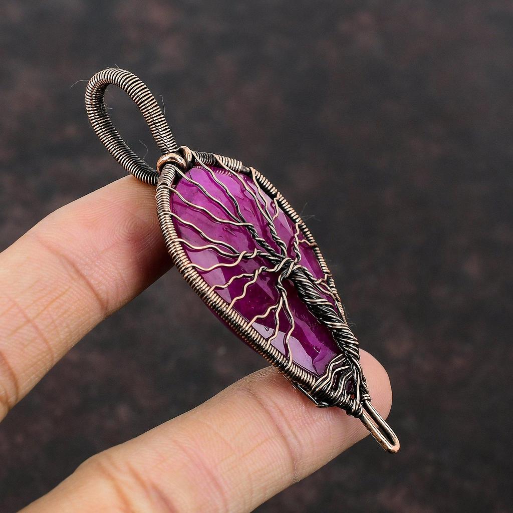 Tree Of Life Faceted Kashmir Ruby Pendant Copper Wire Wrapped Pendant Handmade Copper Jewelry Gift For Her Gemstone Pendant Wrapped Jewelry
