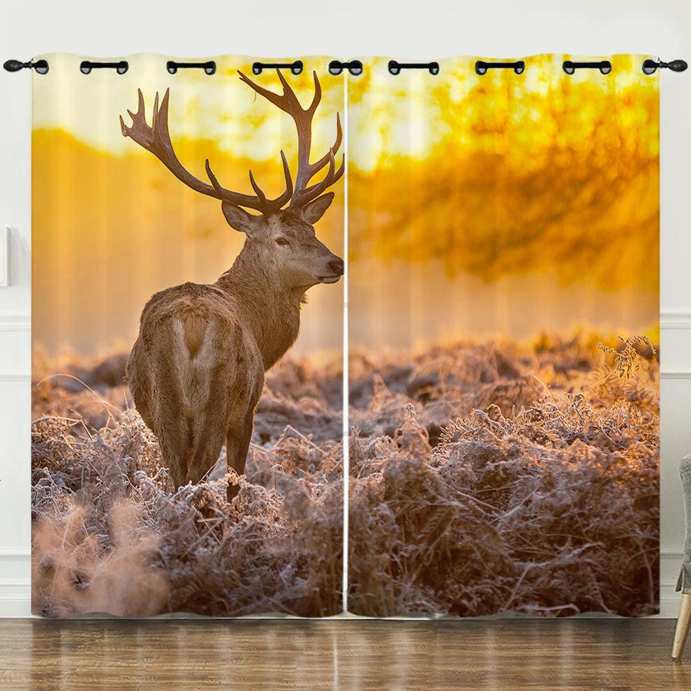 Штора Мультяшний Тварина Олень Пейзаж Любов 3D Цифровий Друк Затемнююча Штора З Люверсами