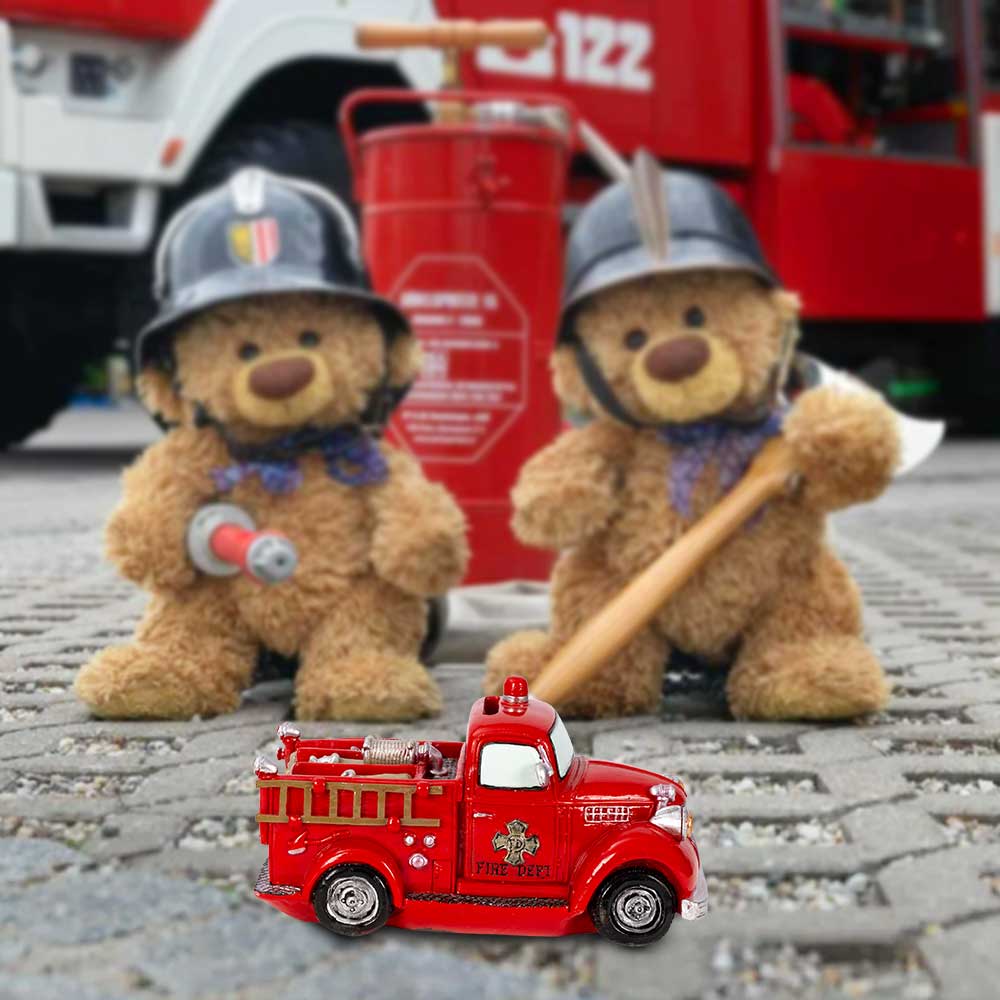Vintage Fire Truck Piggy Bank Collective Decoration Miniature Vehicle Desktop Decor Firefighting Heroes Handcraft Firemen Gifts