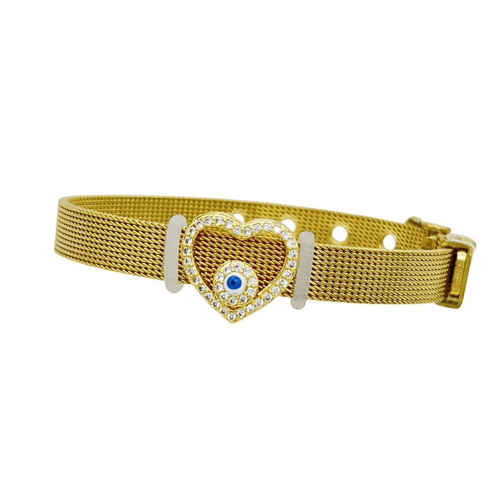Stainless Steel Watch Band with Devil's Eye Zircon Bracelet - Stylish European and American Fashion Jewelry