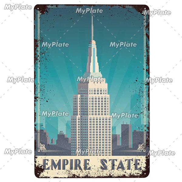 USA Tin Signs Vintage Metal Sign City Plaque Wall Decor for Garage Bar Pub Man Cave Decorative Plate Iron Country Painting