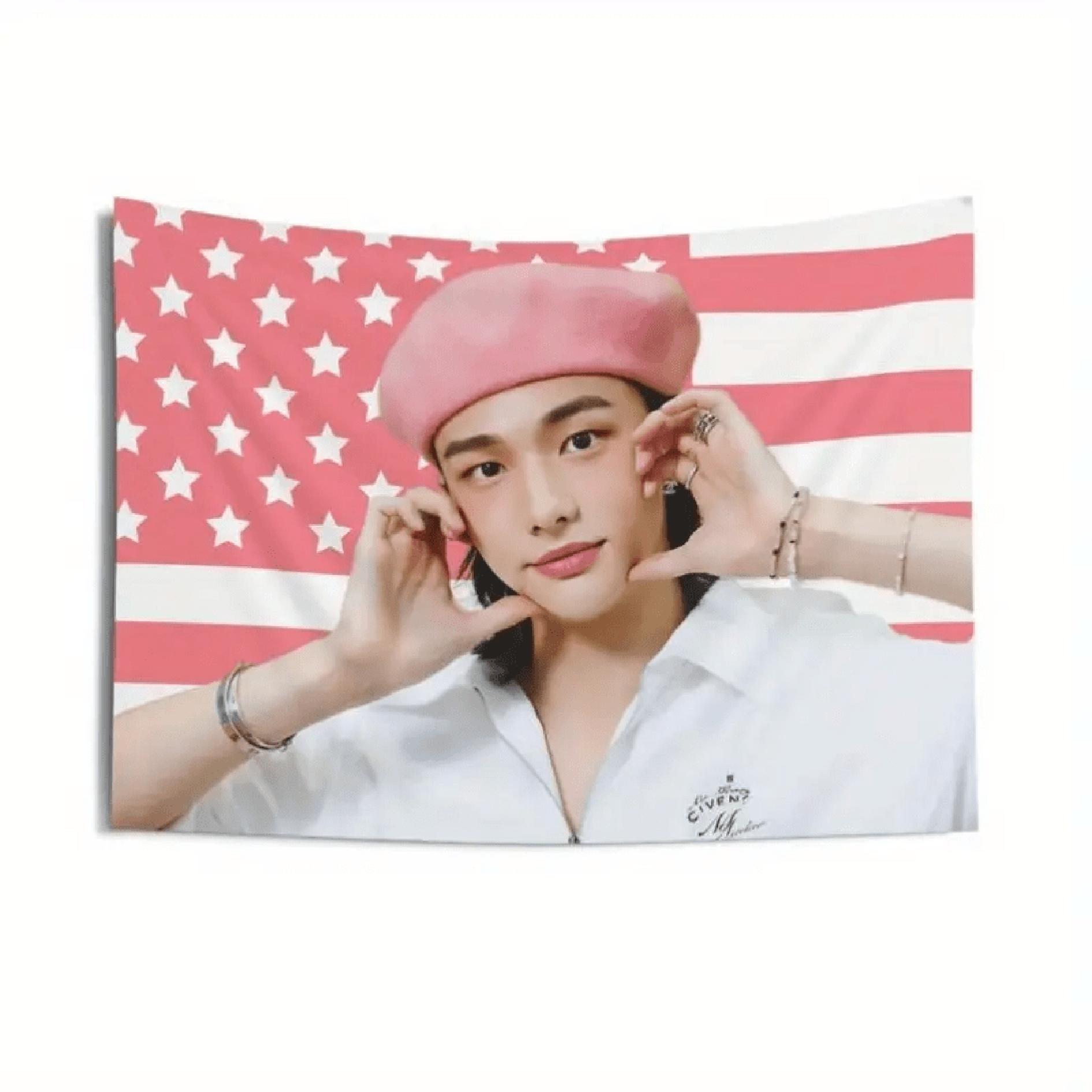 1pc SKZ Hyunjin Kpop American Flag Tapestry Perfect for Decorating Dorms Living Rooms And Bedrooms Comes 74x94cm(29x37in)