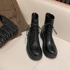 Autumn and winter new leather British style short boots thick-soled Martin boots inner heightening elastic boots thin boots