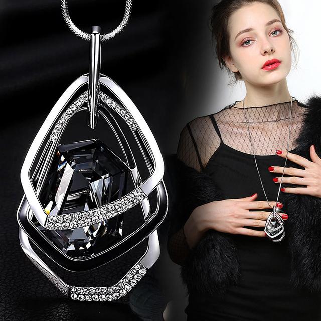 Collar de Moda para Mujer Collares y Colgantes de Cristal Gris Para Mujer Geométrico Largo Cadena de Suéter Collar Chica Joyería de Lujo