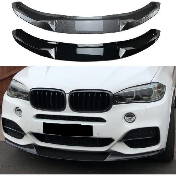 Передний бампер, губа, совместимая с BMW X5 F15 M Sport 2014-2018, комплект кузова, спойлер, накладка на бампер, сплиттер, глянцевый черный 2015 2016 2017 (Углеродное волокно glossy black