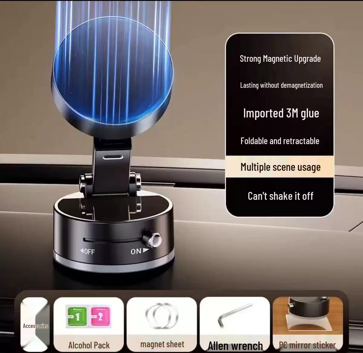 Portable Foldable Aluminum Magnetic Phone Holder for Car and Desktop