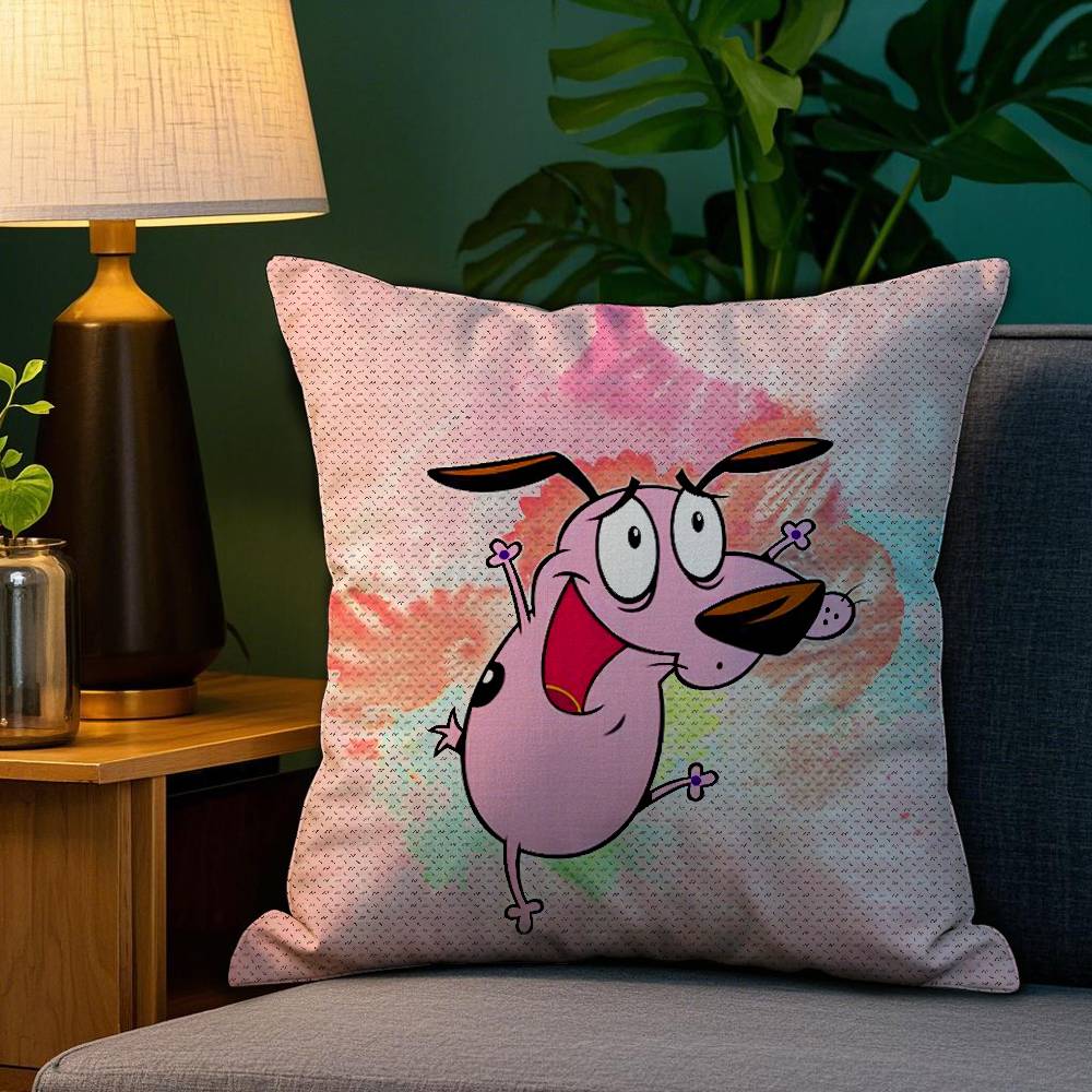 

Cartoon CCourage Cowardly Dog Pillow Case Sofa Living Room Bedroom Doublesided Printing Square Cushion Nap Time Pillow Case 30x30cm