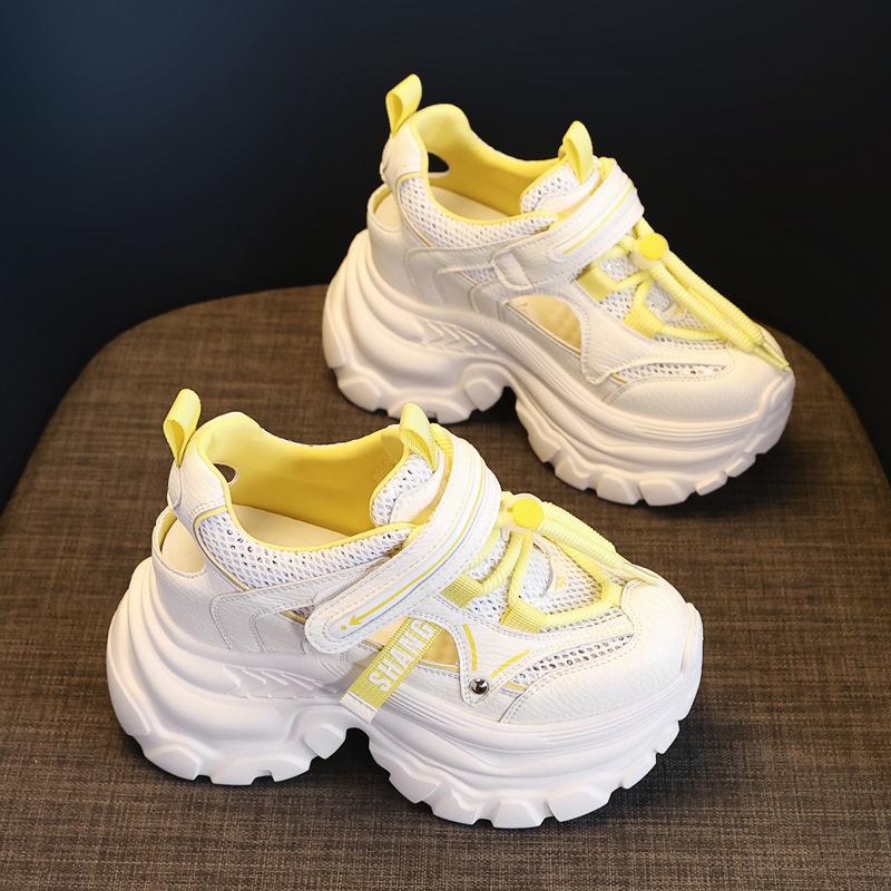 Fashion 9CM Air Mesh Microfiber Leather Ankle Boots Fashion Summer Chunky Sneaker Hollow Shoes High Brand Comfy Booties Women