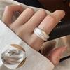Women's Wide Band Geometric Frosted Matte Open Ring, S925 Silver Plated Creative Index Finger Design