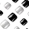 Black & Silver Glitter Press-On Toenails Stickers Set: Stylish Wearable Nail Art