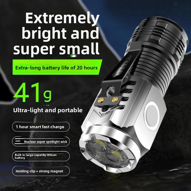 Strong Light Flashlight Explodes Outdoor Charging Mini Flashlight Long-range Long-range Battery Life Three-eyed Little Monster Flashlight