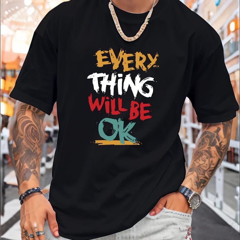 

Colorful Text Print T-Shirt,Lightweight Summer T-Shirt Breathable Cool, Comfortable Wear XXL білий