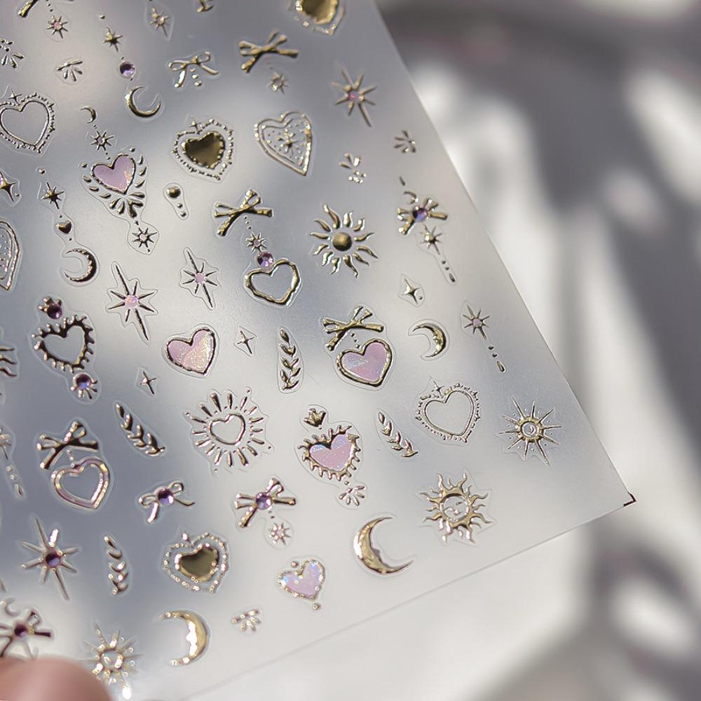 Crystal Nail Sticker Embossed Rhinestone Self-Adhesive Pink Heart Butterfly Star and Moon Design Festival Gift Supplies