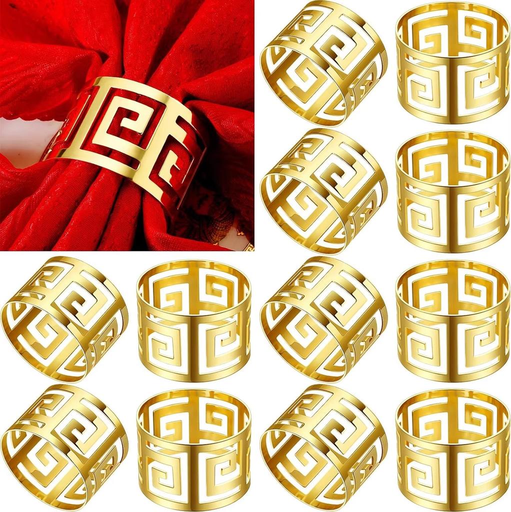 12PCS Napkin Rings with Hollow Out Triangle ,Gold Napkin Ring Holder for Wedding Party Banquet Dinner Serviette Napkin Buckles