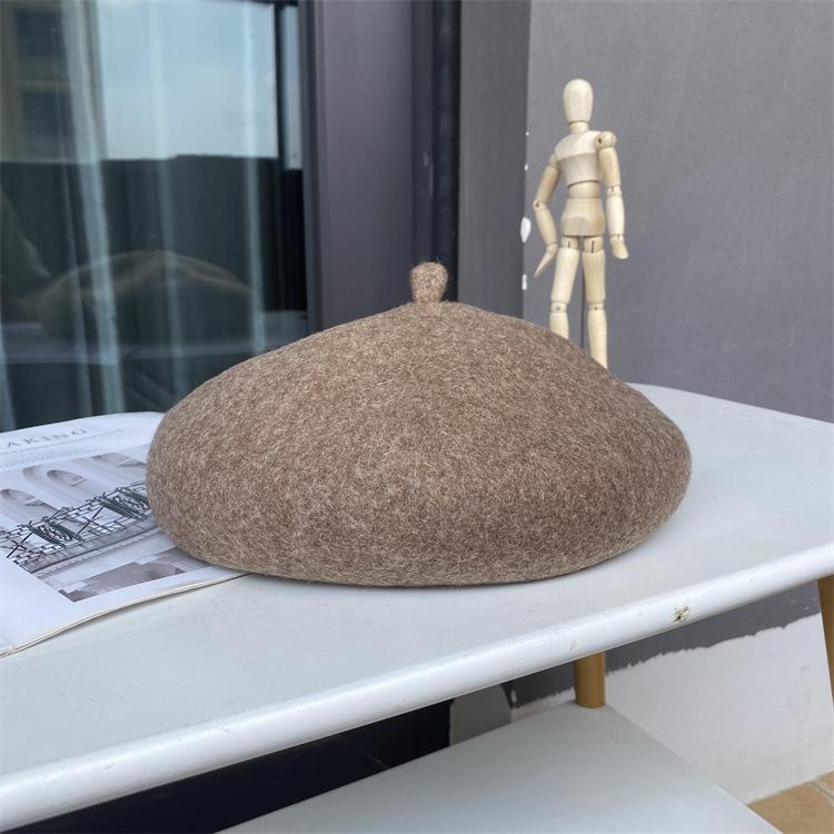 Upgraded Three-Dimensional Thickened Wool Beret Solid Color Versatile Painter Hat Warm Bud Hat Women