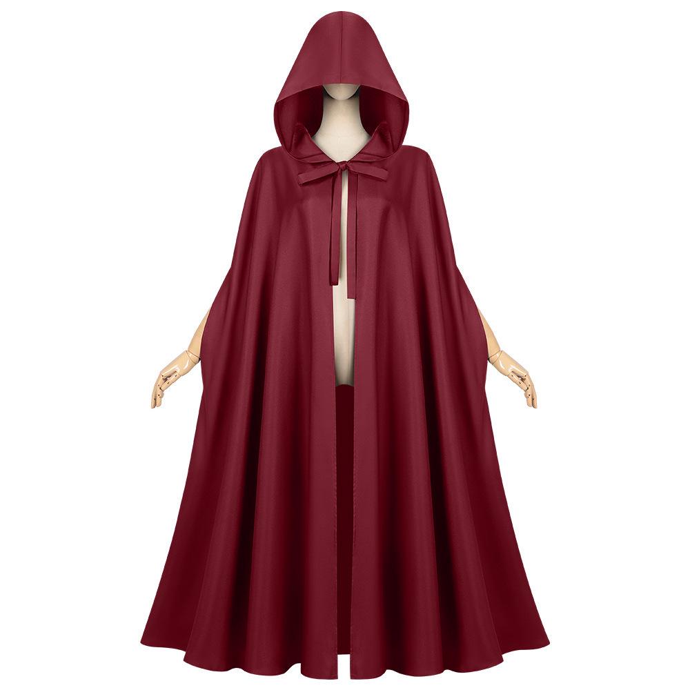 2025 Dark Medieval Hooded Cloak: Retro Stand Collar Halloween Cape, Solid Color
