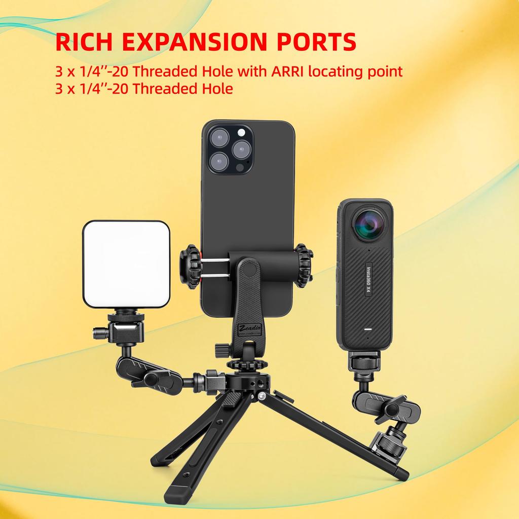 Zeadio Metal Camera Tripod Stand Compact Tabletop Tripod for Action Video LED and More Weight Heavy-Duty - Multi-Purpose Cameras, Gimbals, Cams,