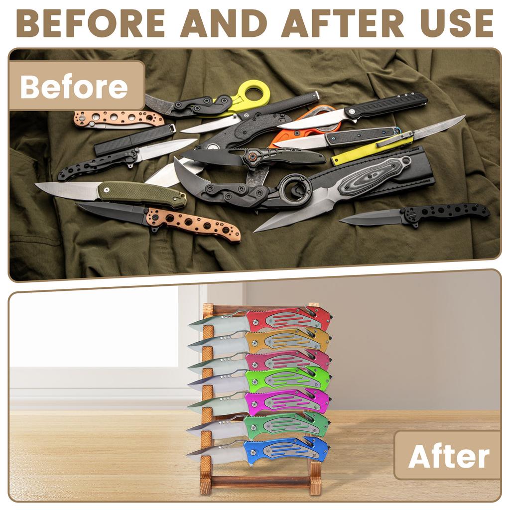 1 buc Suport din lemn pentru cuțite 7 straturi Raft de depozitare Raft de expunere pentru cuțite Suport stabil pentru cuțite de bucătărie cu șurub pentru accesorii de bucătărie