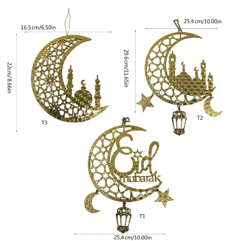 Eid Mubarak Home Decoration Golden Moon and Star Wood Holiday Pendant Decorative Hanging Ornament for Home Office