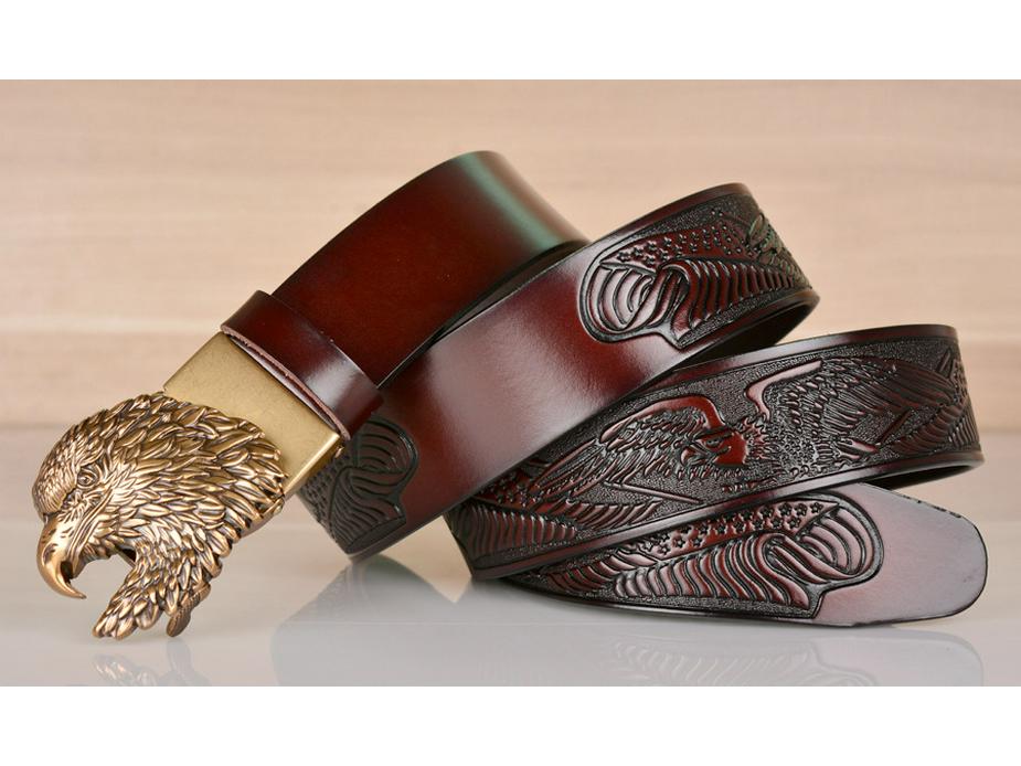 Eagle Embossed Cowhide Leather Belt with Automatic Buckle