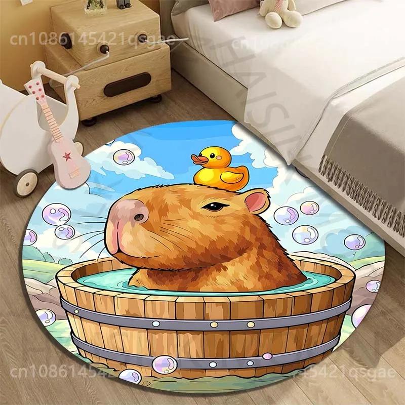 Disney Capybara Cartoon Gedruckte Runde Matte Wohnzimmer Sofatisch Schlafzimmer Boden Teppich Große Fläche Haustier Teppich Heimdeko Geschenke