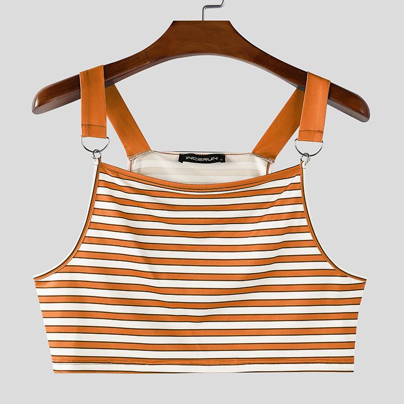 INCERUN Men Strap Sleeveless Striped Cropped Tank Tops Undershirts