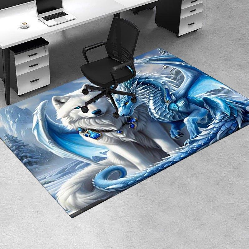 """Loup des neiges et Dragon de glace Impression d'art fantastique Tapis de bureau Parfait pour la décoration intérieure Tapis de bureau pour chaise de bureau Tapis de chaise pour bureau Polyester Chaise"""
