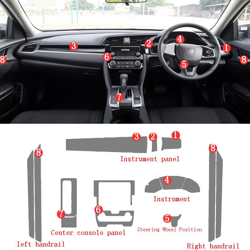 For Honda Civic Interior Center Console trucment Air Panel Steering Wheel Panel Tpu transparent Anti- Scratch Protective Film