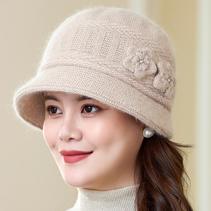 Winter Velvet Warm Hat for Middle-aged Elderly People Rabbit Hair Woolen Hat Outdoor Windproof Mother