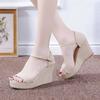Fashion Women Platform Flock Sandals Lady Peep Toe High Wedges Gladiator Faux Suede Ankle Buckles Sandalia Beige Black Sandals New 2025