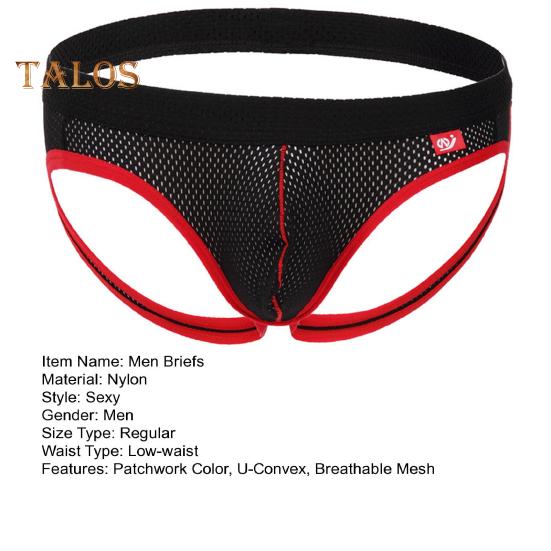 Men Briefs Low-rise U-Convex Patchwork Color Thong Breathable Mesh Hip Lifting Fine Stitching Underwear