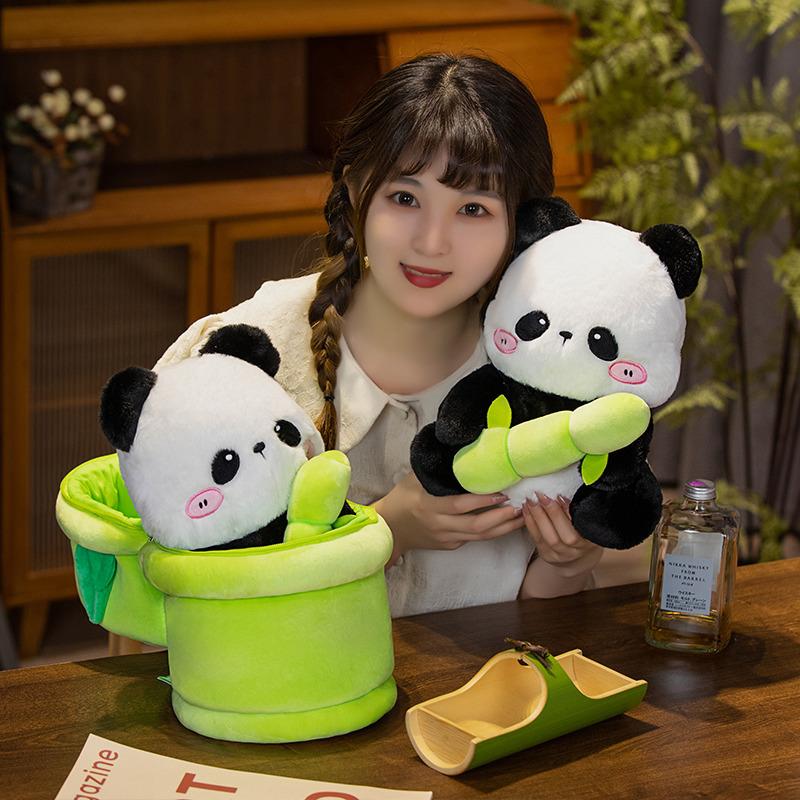 Xiong Youchengzhu Creative Bamboo Tube Panda Satchel Girls Plush Toy Graduation Gift Panda Doll Factory Spot