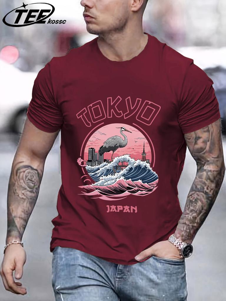Tokyo Japan Harajuku Kran Wellen T-Shirt Herren Sommer Mode T-Shirt Baumwolle Freizeitkleidung Bequem Weich Männlich Kurzarm