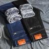 Pantaloni lunghi invernali da uomo, jeans in pile larghi, dritti, casual, da lavoro