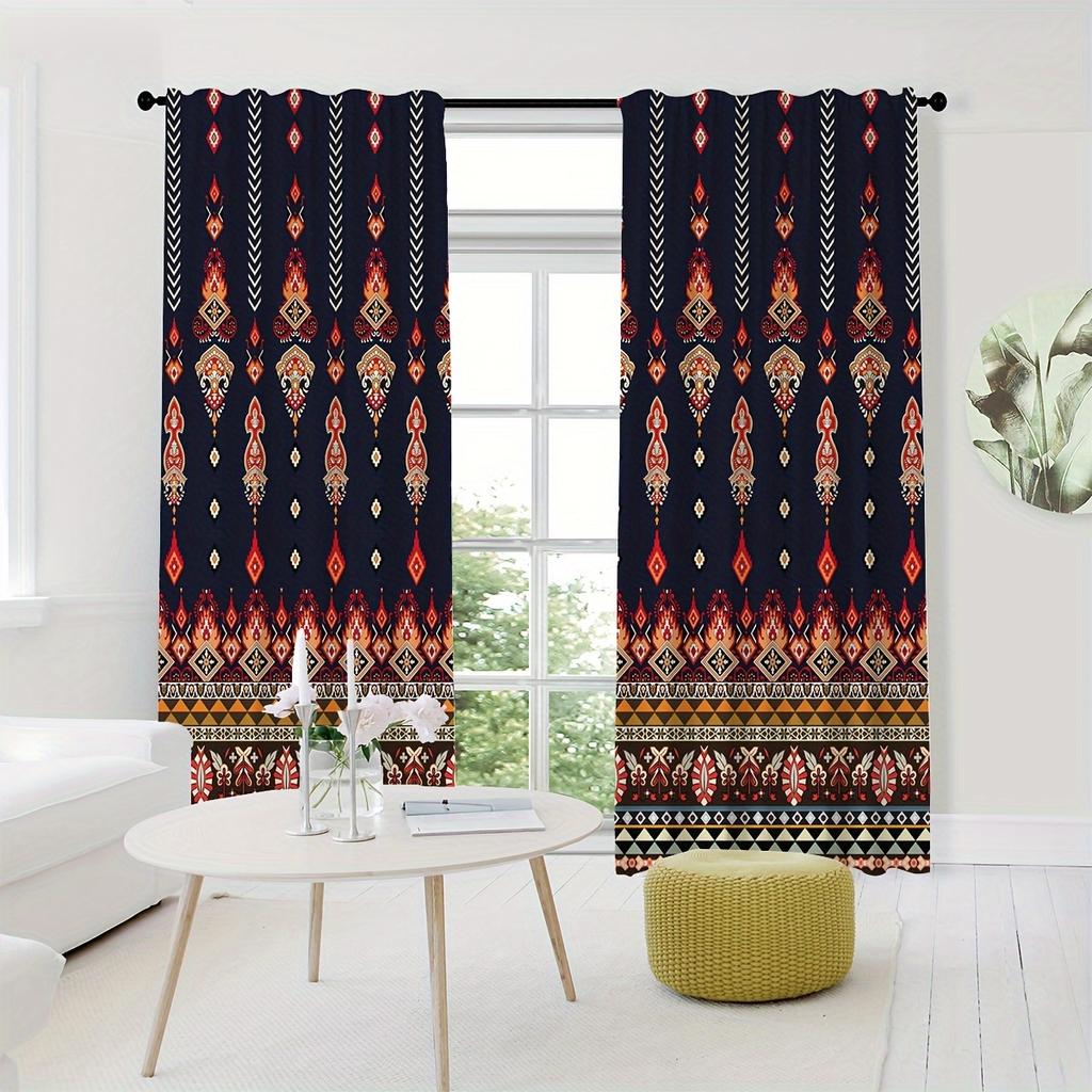2pcs Mexican Themed Geometric Pattern Curtains Rod Pocket Curtain For Public Places Living Room Bedroom Office Study Room Home