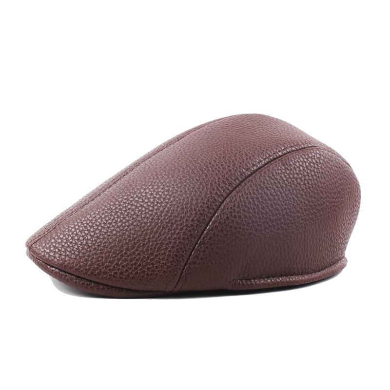 

Зимняя ПУ шапка мужская флисовая утолщенная кожаная шляпа британский стиль простой берет монохромная кожаная шляпа Around 58 темно-коричневого