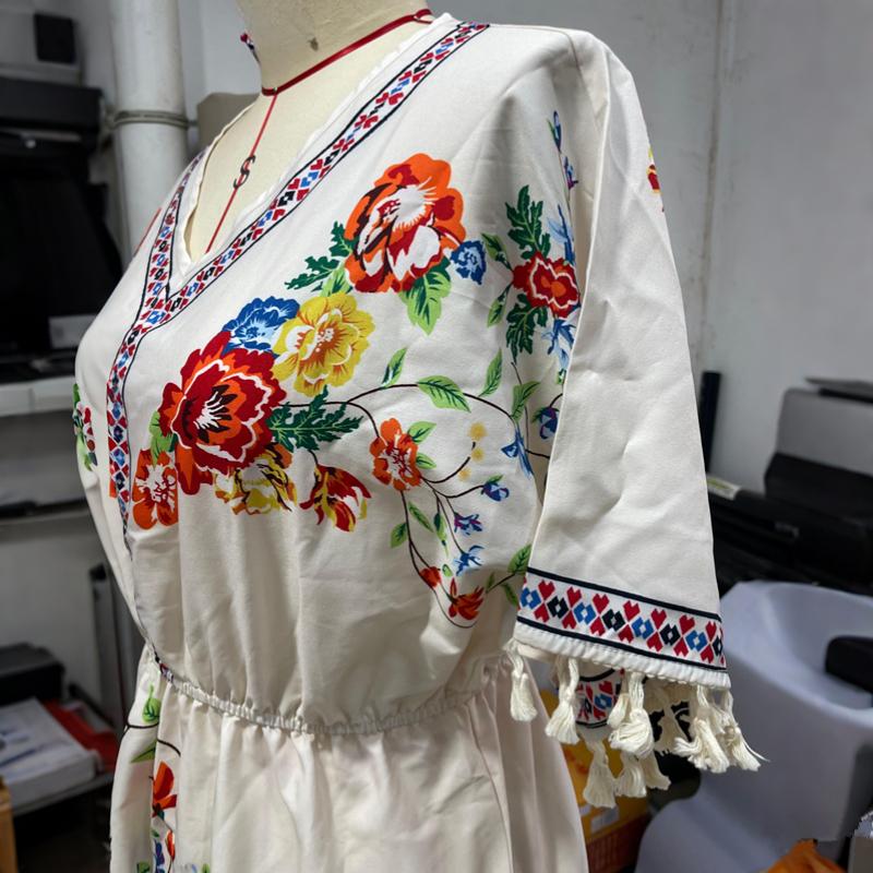 Sommer Neue Mode Vestidos Damen Lässig Sexy Große Größen Vintage Strand Kurzarm Druck Mini Kleid S-2XL