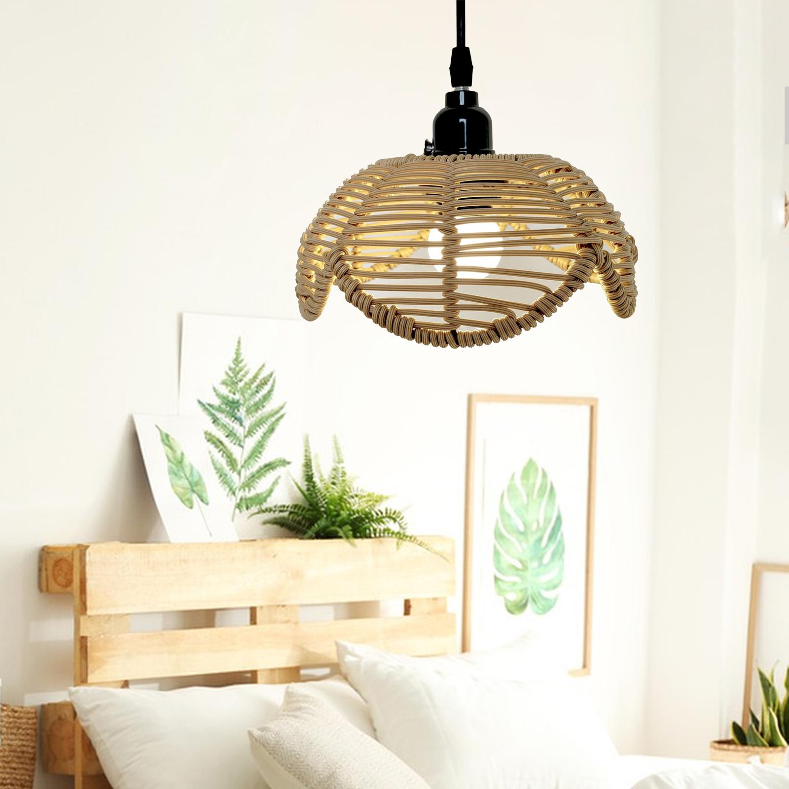Handwoven Rattan Lampshade Decor Chandelier Cover Creative Droplight Ceiling