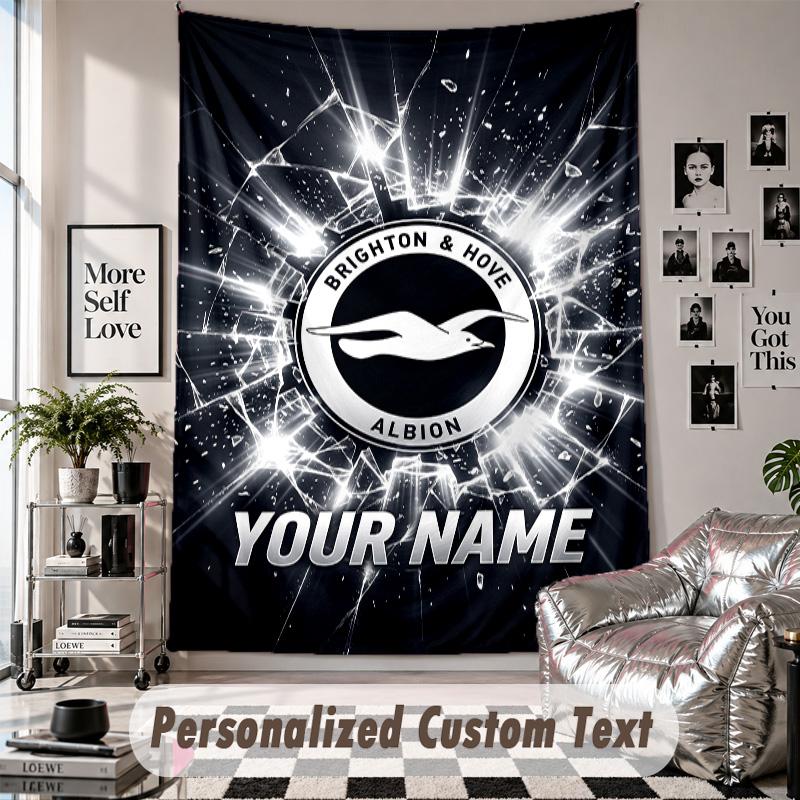 Custom Tapestry Wall Hanging, Brighton & Hove Albion Football Personalized Name Text Home Wall Decor