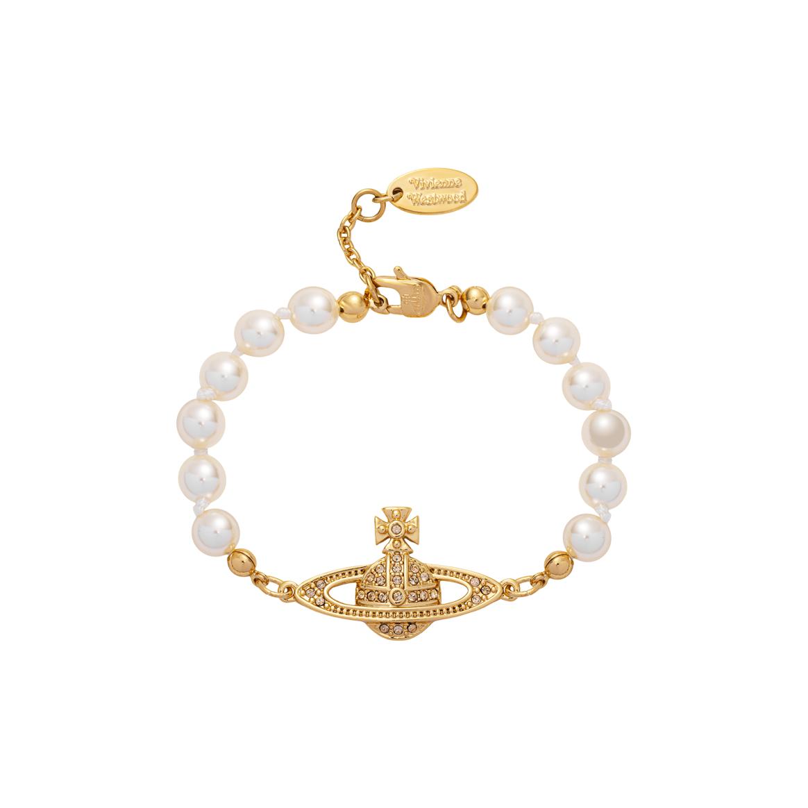 Vivienne Westwood Mini Bas Relief Pearl Bracelet Women bracelets Gold 61030001-R122-CN Box