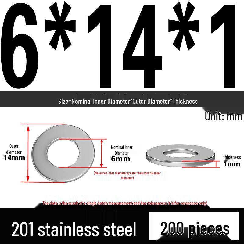 201 Stainless Steel Flat Washer Shim, GB97, Sizes M3 to M30