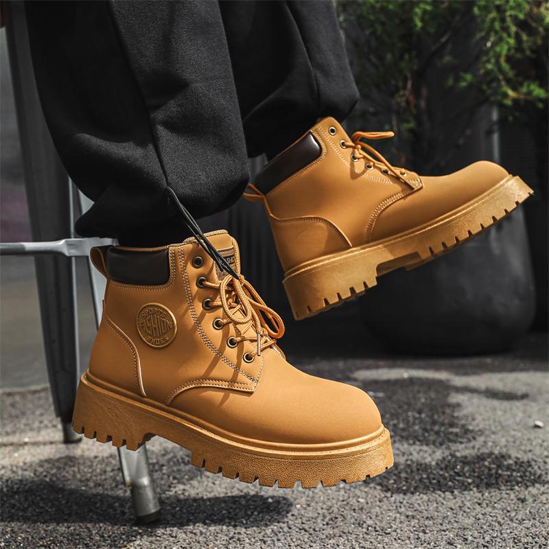 Men's High Top Boots Four Season Outdoor Work Shoes Anti Slip And Comfortable Yellow Boots Fashion British Casual Leather Boots
