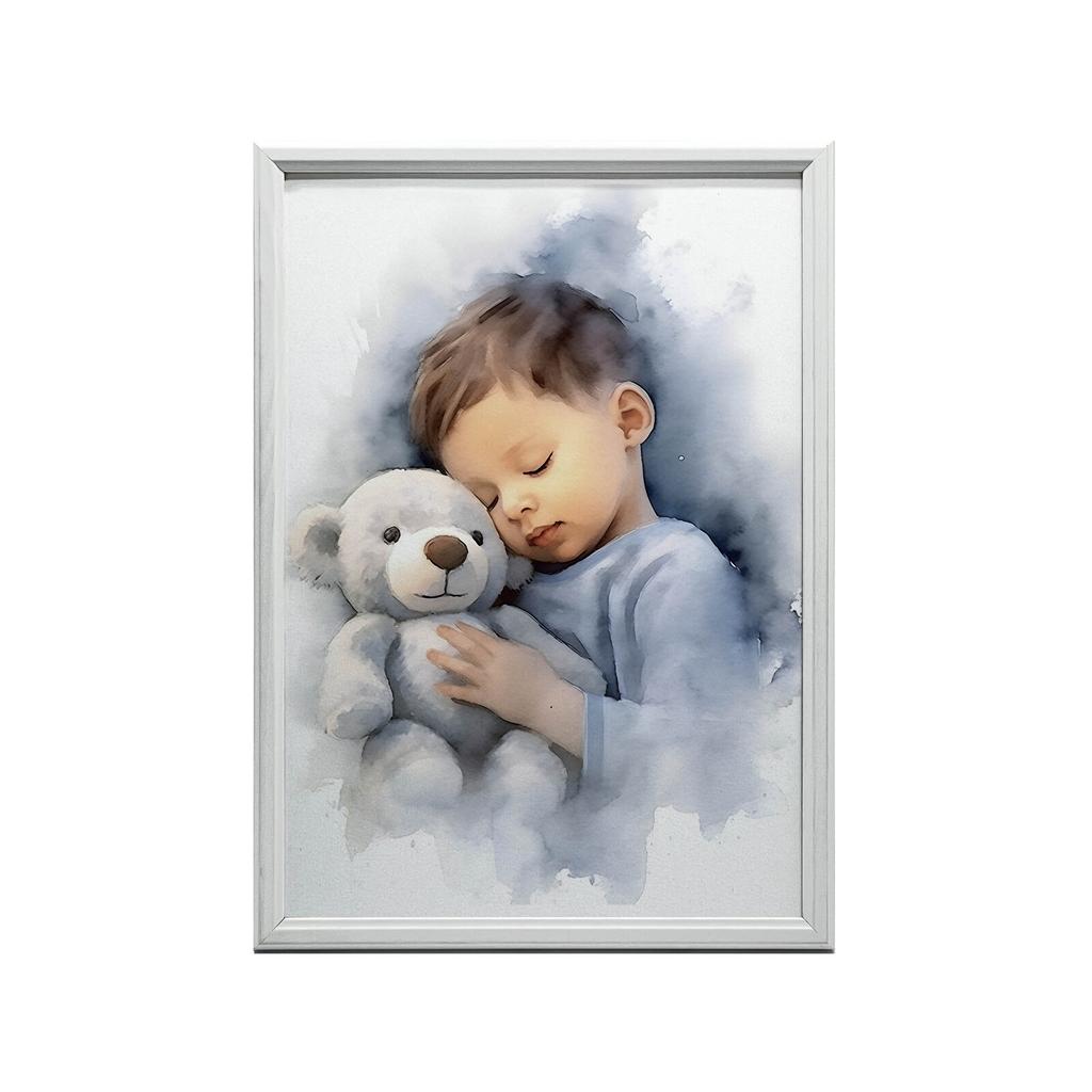Chłopiec Z Misiem Przytulasem Chłopiec Z Misiem Przytulasem, 70X100 Cm, Rama Aluminiowa Czarna, Papier Matowy 230 Gsm