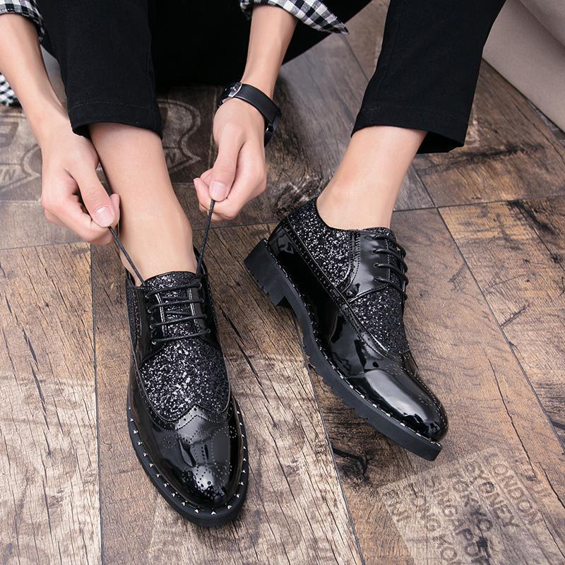2025 Korean version trend fashion personality casual fashion leather shoes sequined British lace-up business versatile wedding men's shoes