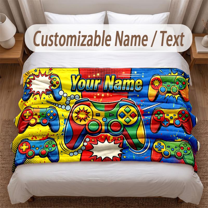 Game Controller Theme Soft Blanket Personalized Custom Name Text Print Warm Blanket Home Sofa Bedroom Decor