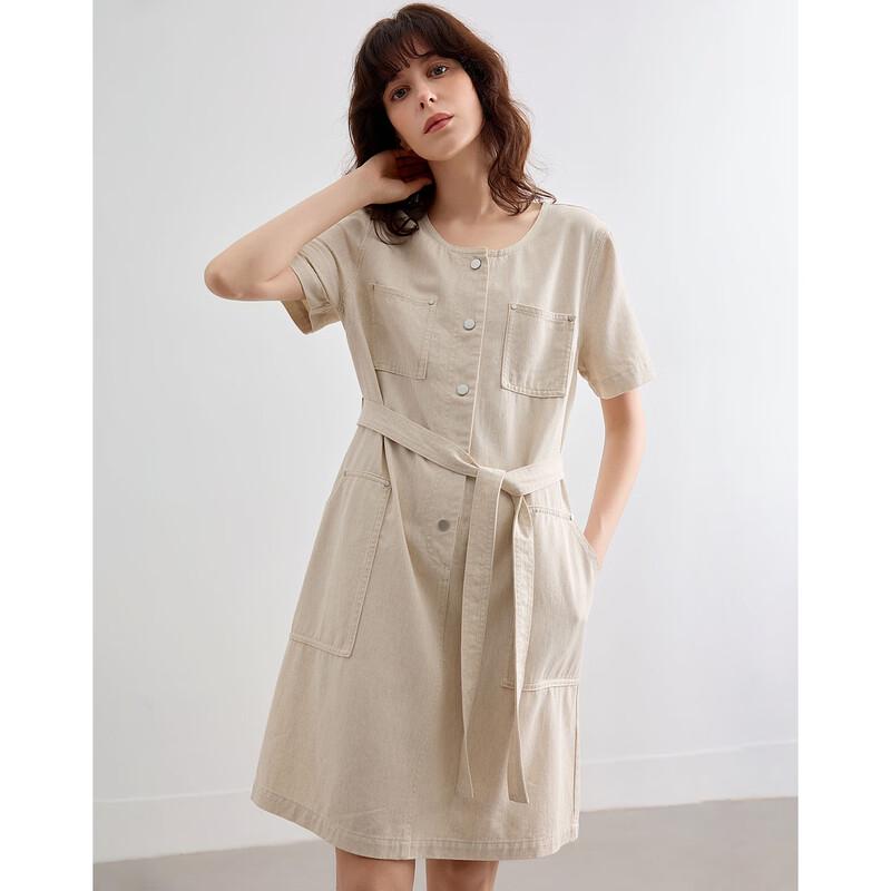 Demana Linen Blend Tencel Cotton Collarless Straight Dress