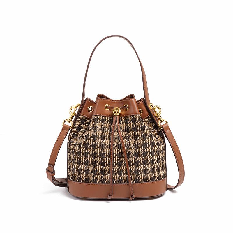 

Модная одноплечевая сумка кроссбоди, нишевая клетчатая сумка-ведро, ретро сумка большой вместимости