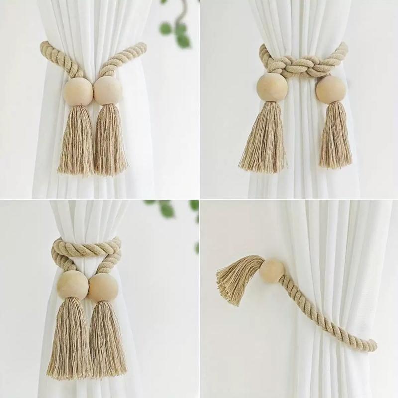 2PC Simple Fringe Beaded Curtain Strap No Punch Magnetic Multi-Purpose Home Curtain Accessories