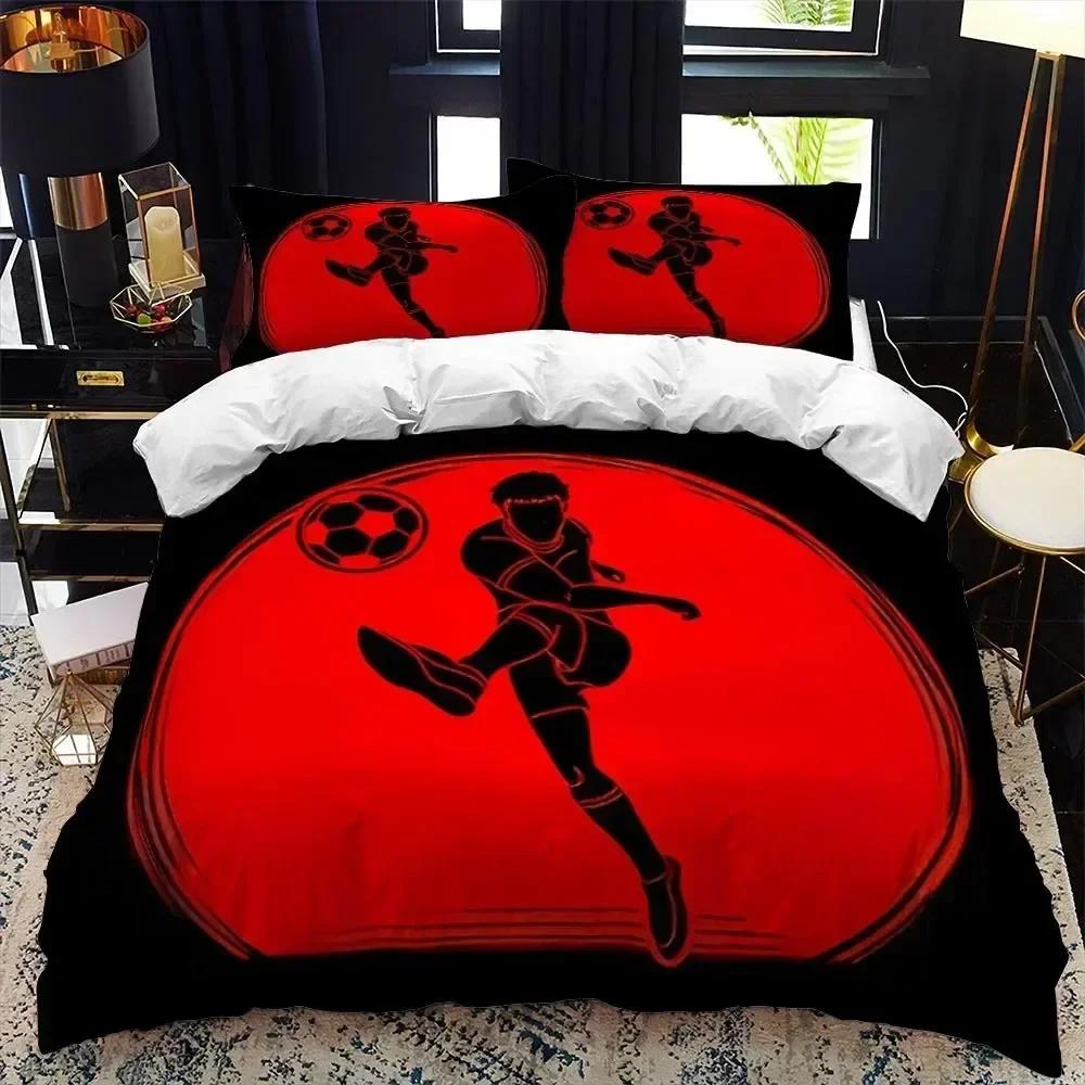 Top Soccer Duvet Cover Set 3D FootBall Print Bedding Set with Comforter Cover and Pillowcases Ball Theme for Kids Teens Adults