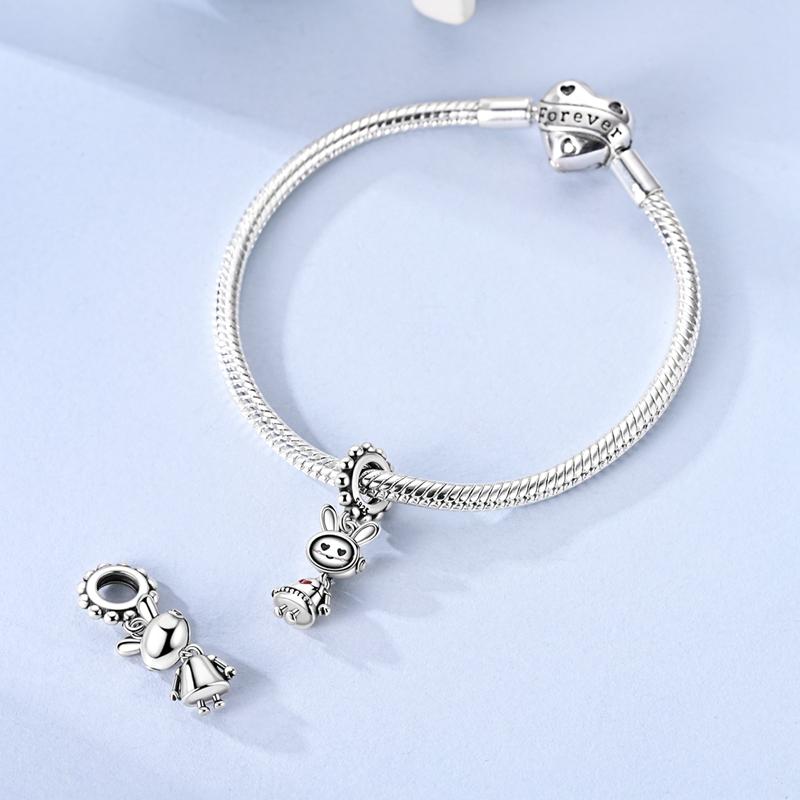 Copper Rotatable Facial Expressions Robot Rabbit Pendant Charm Fit Original Charm Bracelets Women Diy Jewelry Gift